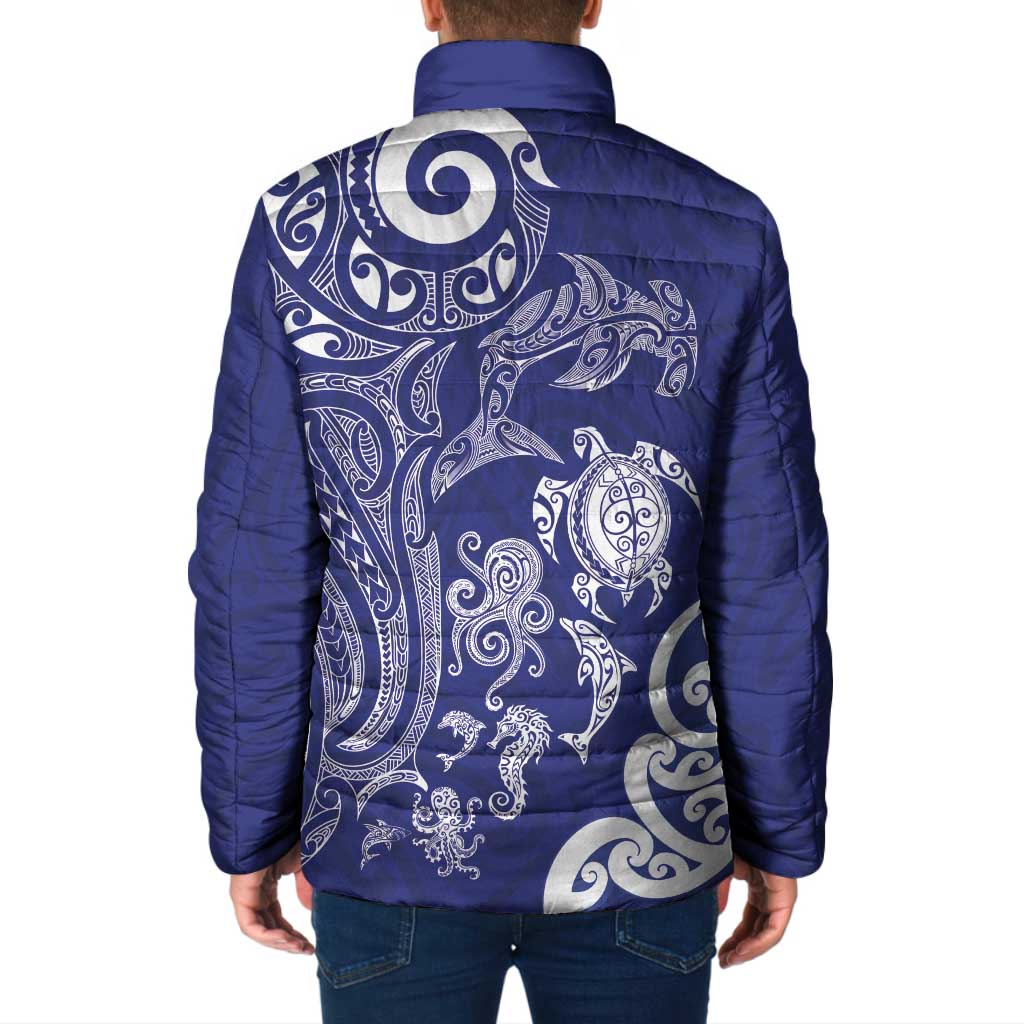 New Zealand Sea Animals with Maori Tribal Tattoo Padded Jacket Blue Color LT03 - Polynesian Pride