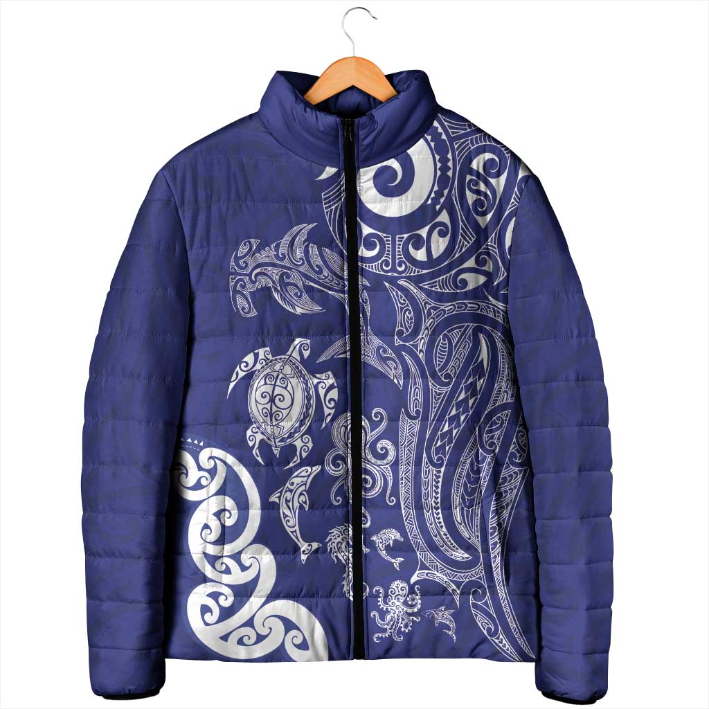 New Zealand Sea Animals with Maori Tribal Tattoo Padded Jacket Blue Color LT03 - Polynesian Pride
