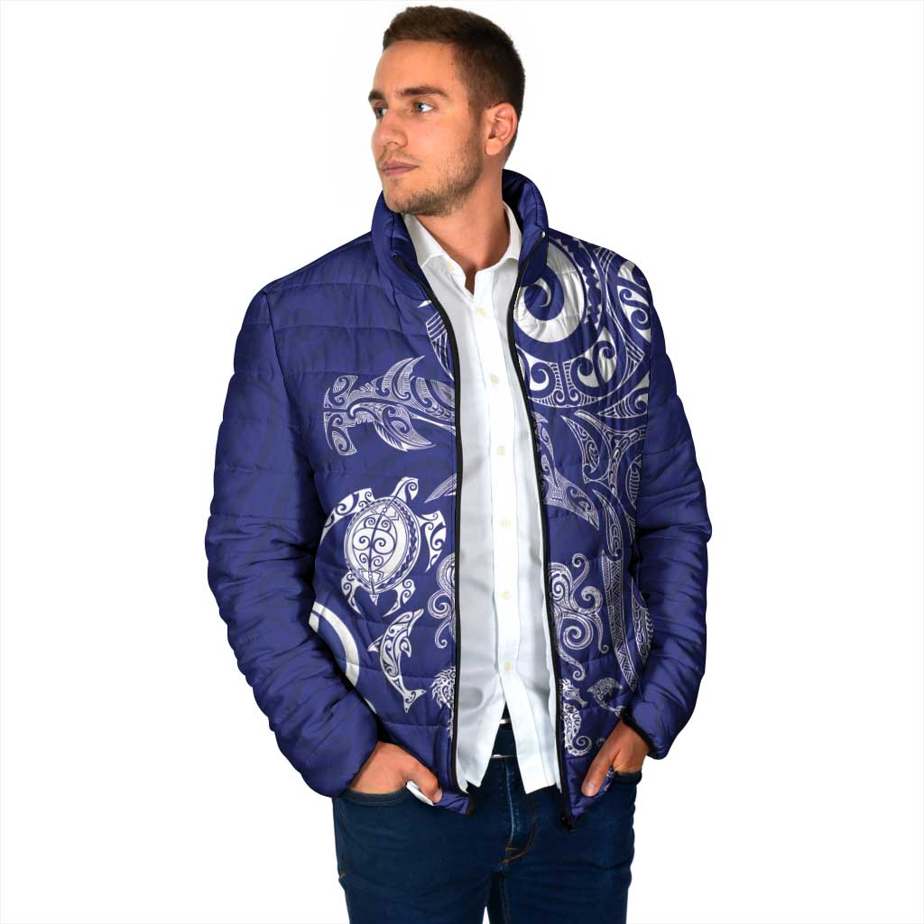 New Zealand Sea Animals with Maori Tribal Tattoo Padded Jacket Blue Color LT03 - Polynesian Pride
