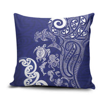 New Zealand Sea Animals with Maori Tribal Tattoo Pillow Cover Blue Color LT03 Blue - Polynesian Pride