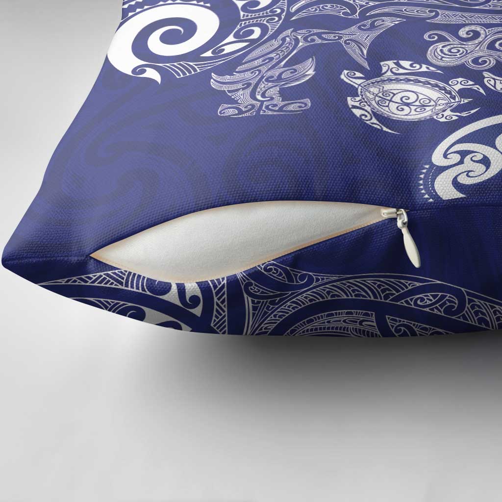 New Zealand Sea Animals with Maori Tribal Tattoo Pillow Cover Blue Color LT03 - Polynesian Pride