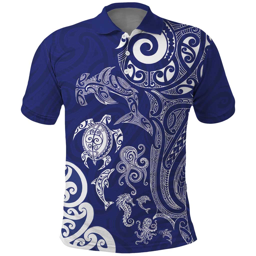 New Zealand Sea Animals with Maori Tribal Tattoo Polo Shirt Blue Color LT03 Blue - Polynesian Pride