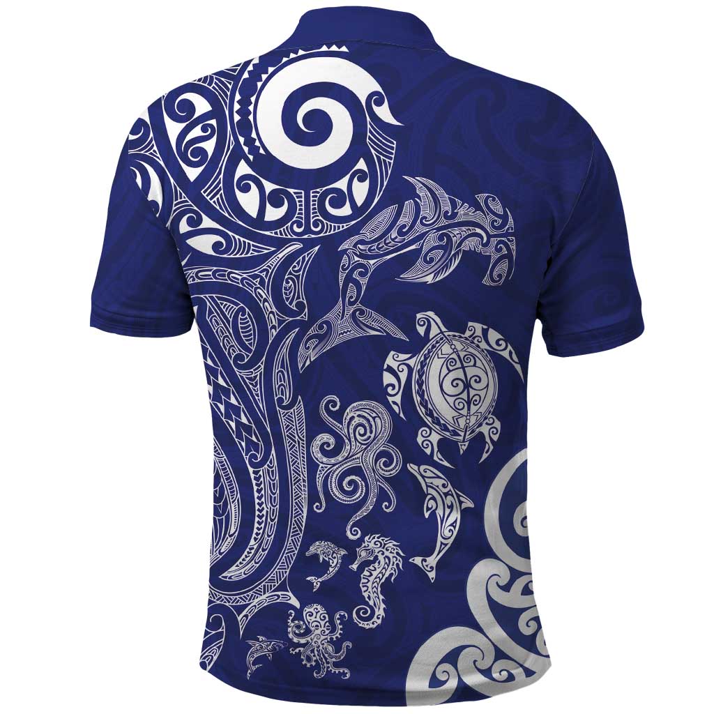 New Zealand Sea Animals with Maori Tribal Tattoo Polo Shirt Blue Color LT03 - Polynesian Pride