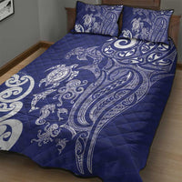 New Zealand Sea Animals with Maori Tribal Tattoo Quilt Bed Set Blue Color LT03 - Polynesian Pride