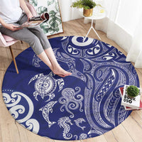 New Zealand Sea Animals with Maori Tribal Tattoo Round Carpet Blue Color LT03 - Polynesian Pride