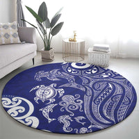 New Zealand Sea Animals with Maori Tribal Tattoo Round Carpet Blue Color LT03 - Polynesian Pride
