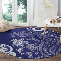 New Zealand Sea Animals with Maori Tribal Tattoo Round Carpet Blue Color LT03 - Polynesian Pride