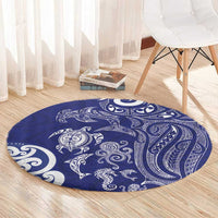 New Zealand Sea Animals with Maori Tribal Tattoo Round Carpet Blue Color LT03 - Polynesian Pride