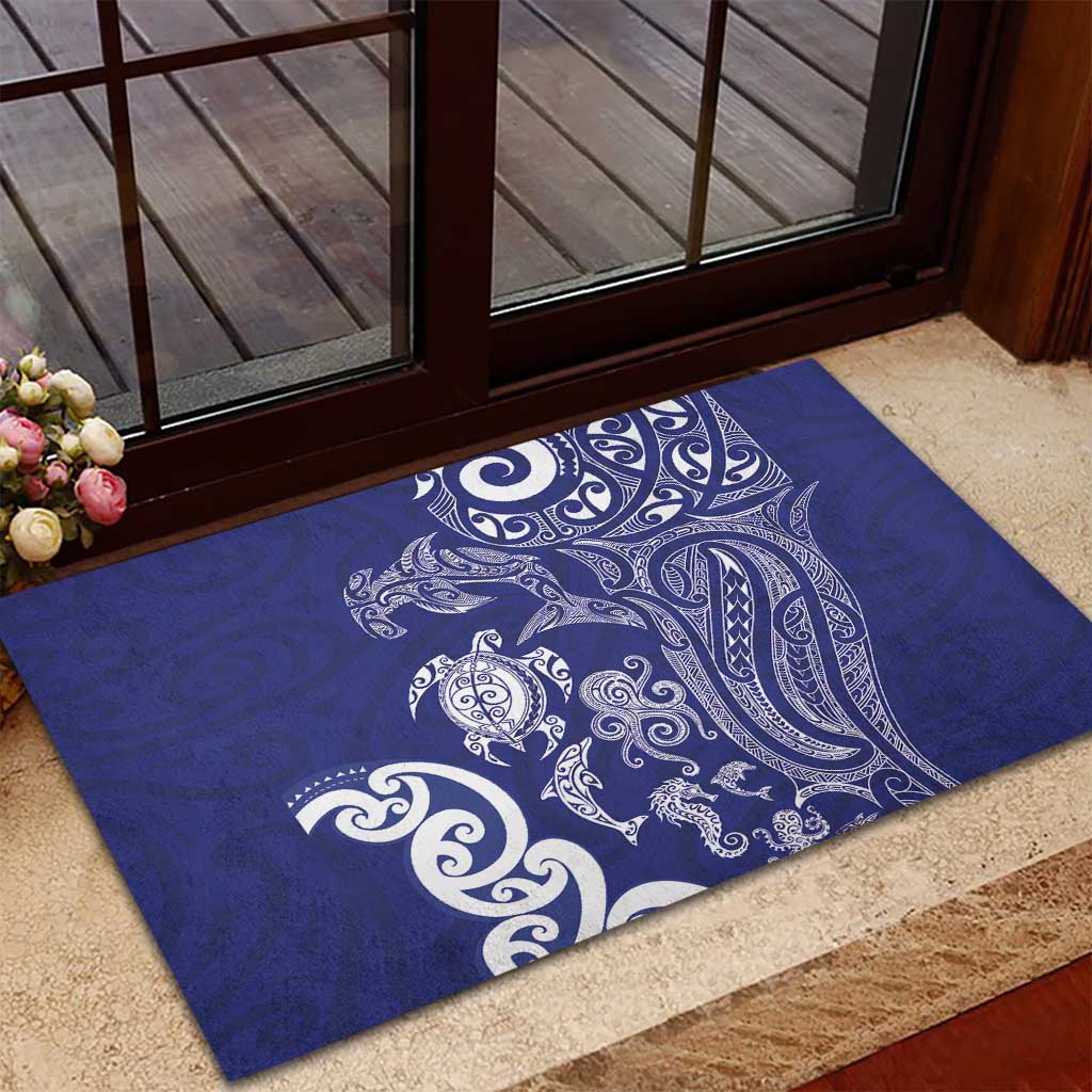 New Zealand Sea Animals with Maori Tribal Tattoo Rubber Doormat Blue Color LT03 - Polynesian Pride