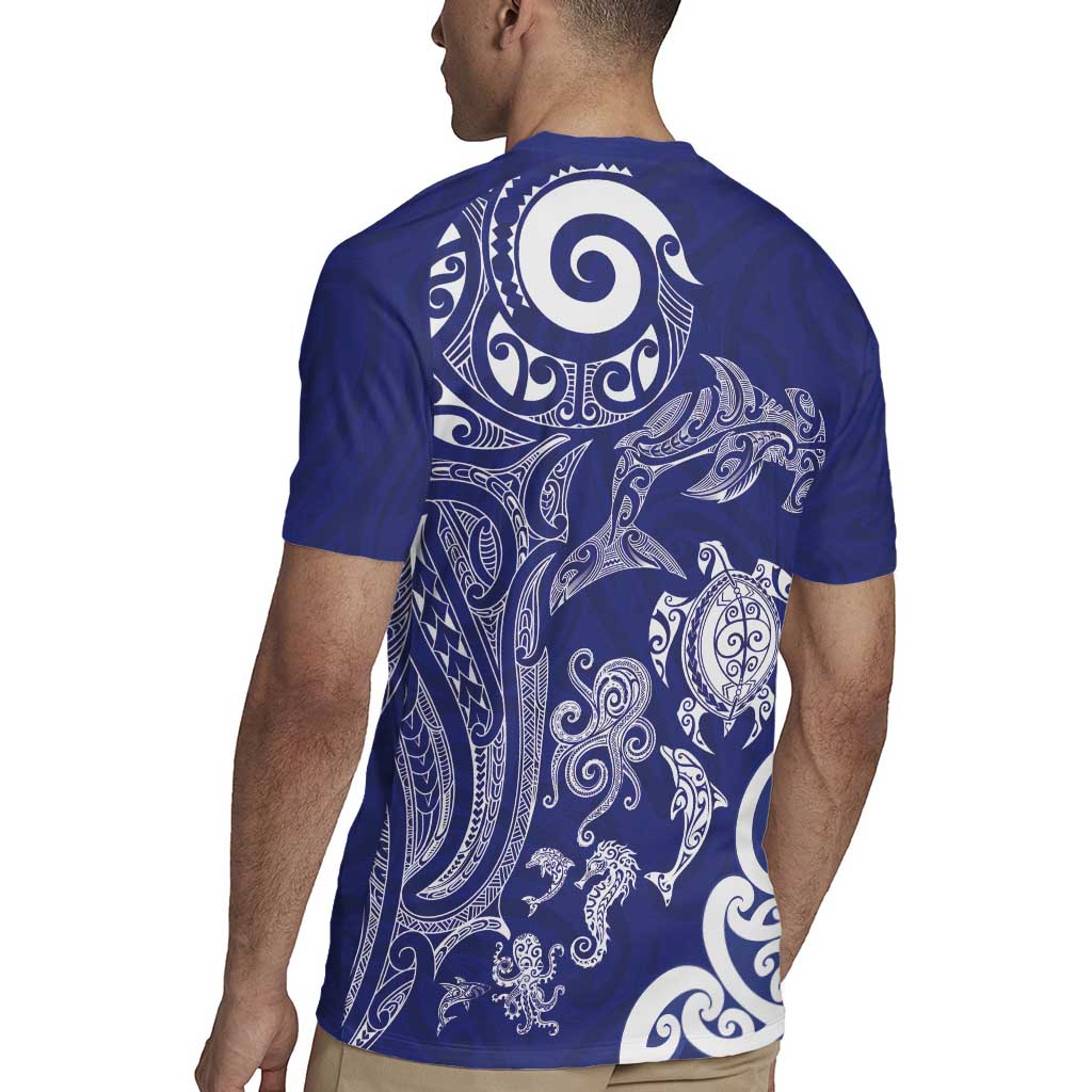 New Zealand Sea Animals with Maori Tribal Tattoo Rugby Jersey Blue Color LT03 - Polynesian Pride