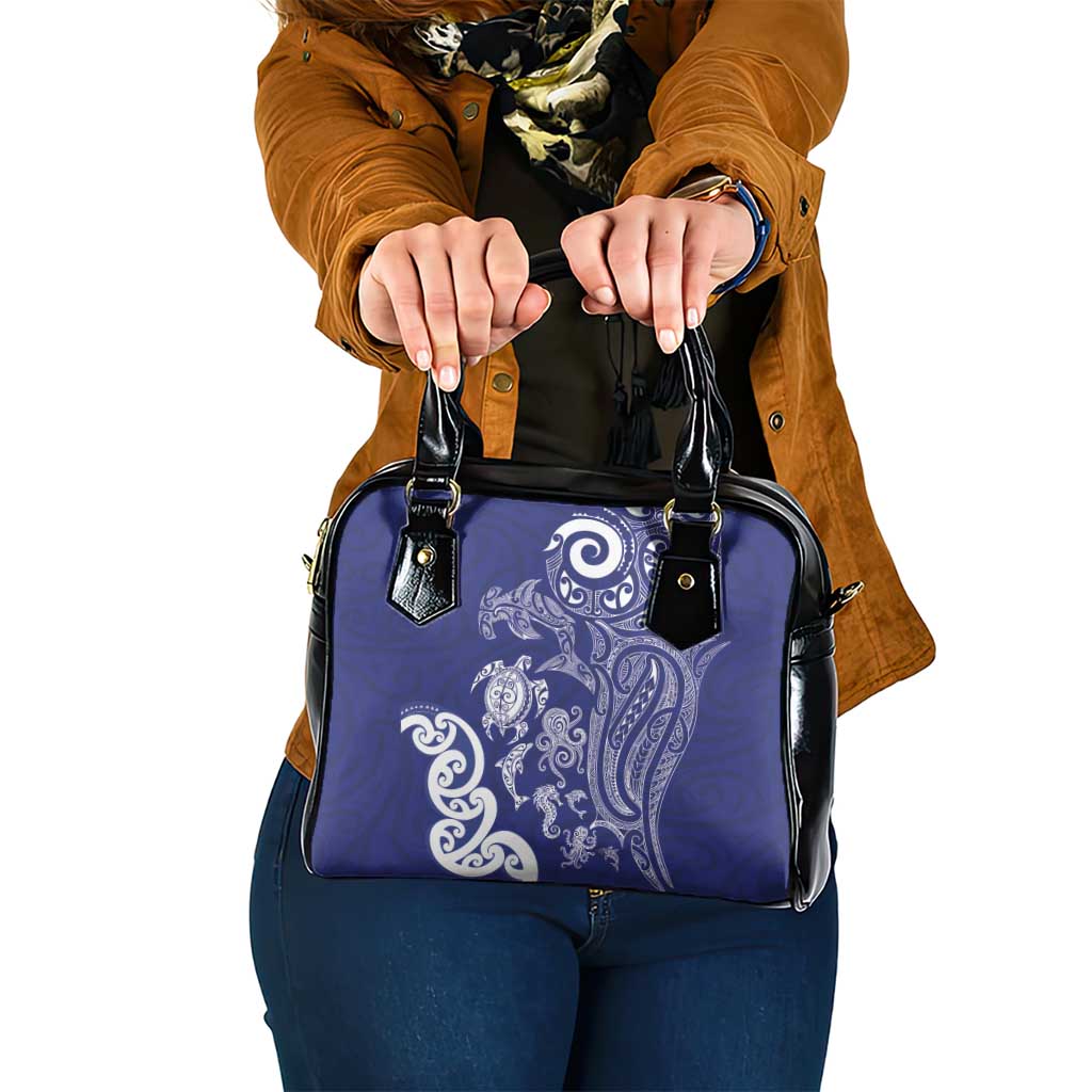 New Zealand Sea Animals with Maori Tribal Tattoo Shoulder Handbag Blue Color LT03 One Size Blue - Polynesian Pride