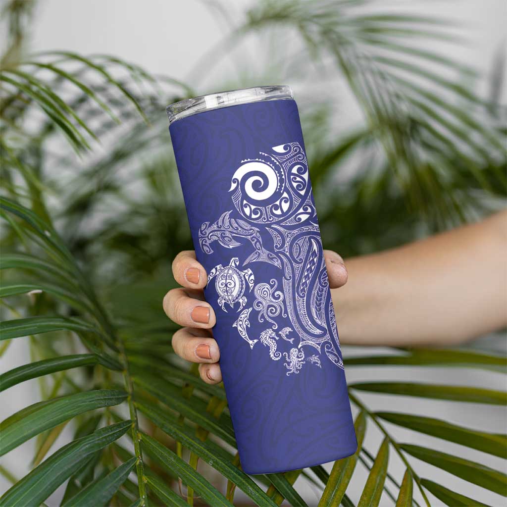 New Zealand Sea Animals with Maori Tribal Tattoo Skinny Tumbler Blue Color LT03 - Polynesian Pride