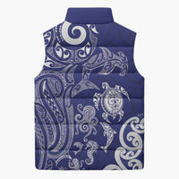 New Zealand Sea Animals with Maori Tribal Tattoo Sleeveless Puffer Jacket Blue Color LT03 - Polynesian Pride