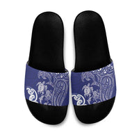 New Zealand Sea Animals with Maori Tribal Tattoo Slide Sandals Blue Color LT03 Blue - Polynesian Pride