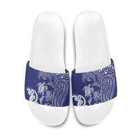 New Zealand Sea Animals with Maori Tribal Tattoo Slide Sandals Blue Color LT03 Blue - Polynesian Pride