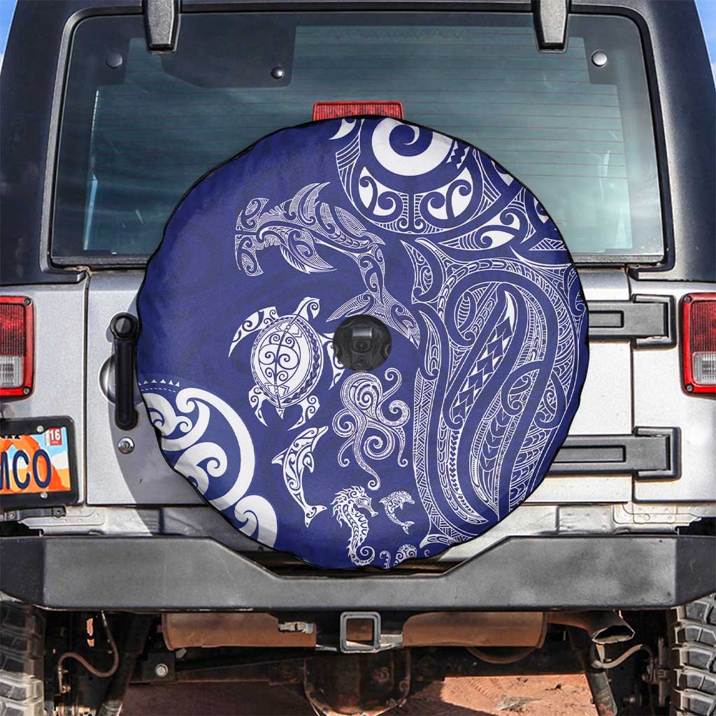 New Zealand Sea Animals with Maori Tribal Tattoo Spare Tire Cover Blue Color LT03 Blue - Polynesian Pride
