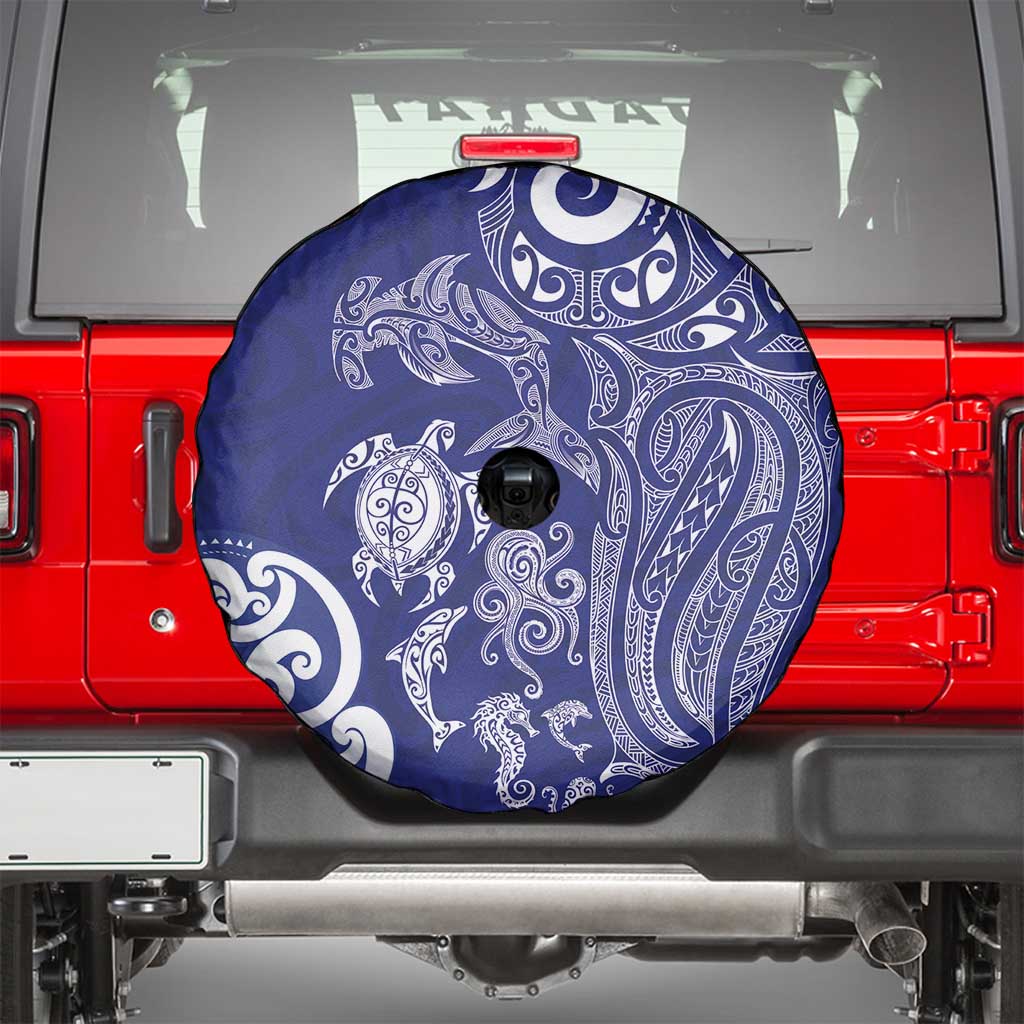 New Zealand Sea Animals with Maori Tribal Tattoo Spare Tire Cover Blue Color LT03 - Polynesian Pride