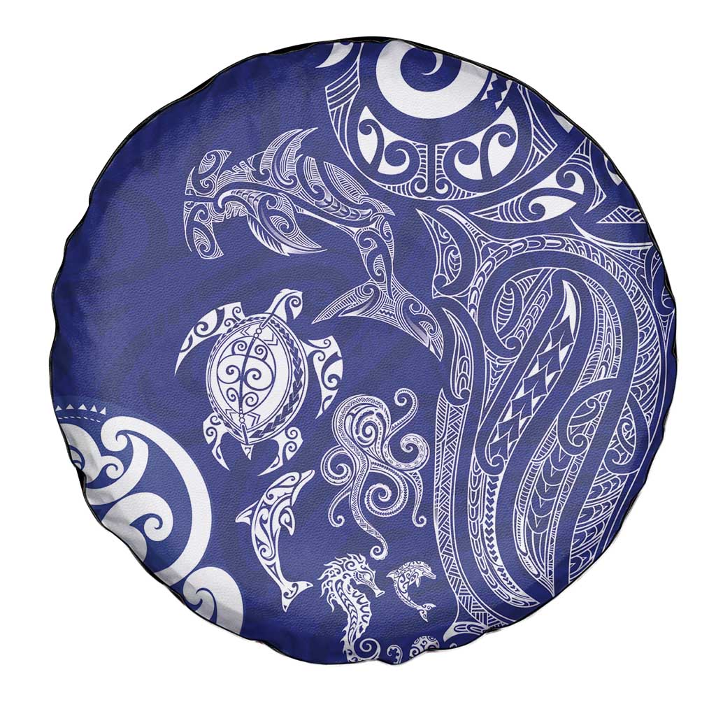 New Zealand Sea Animals with Maori Tribal Tattoo Spare Tire Cover Blue Color LT03 - Polynesian Pride