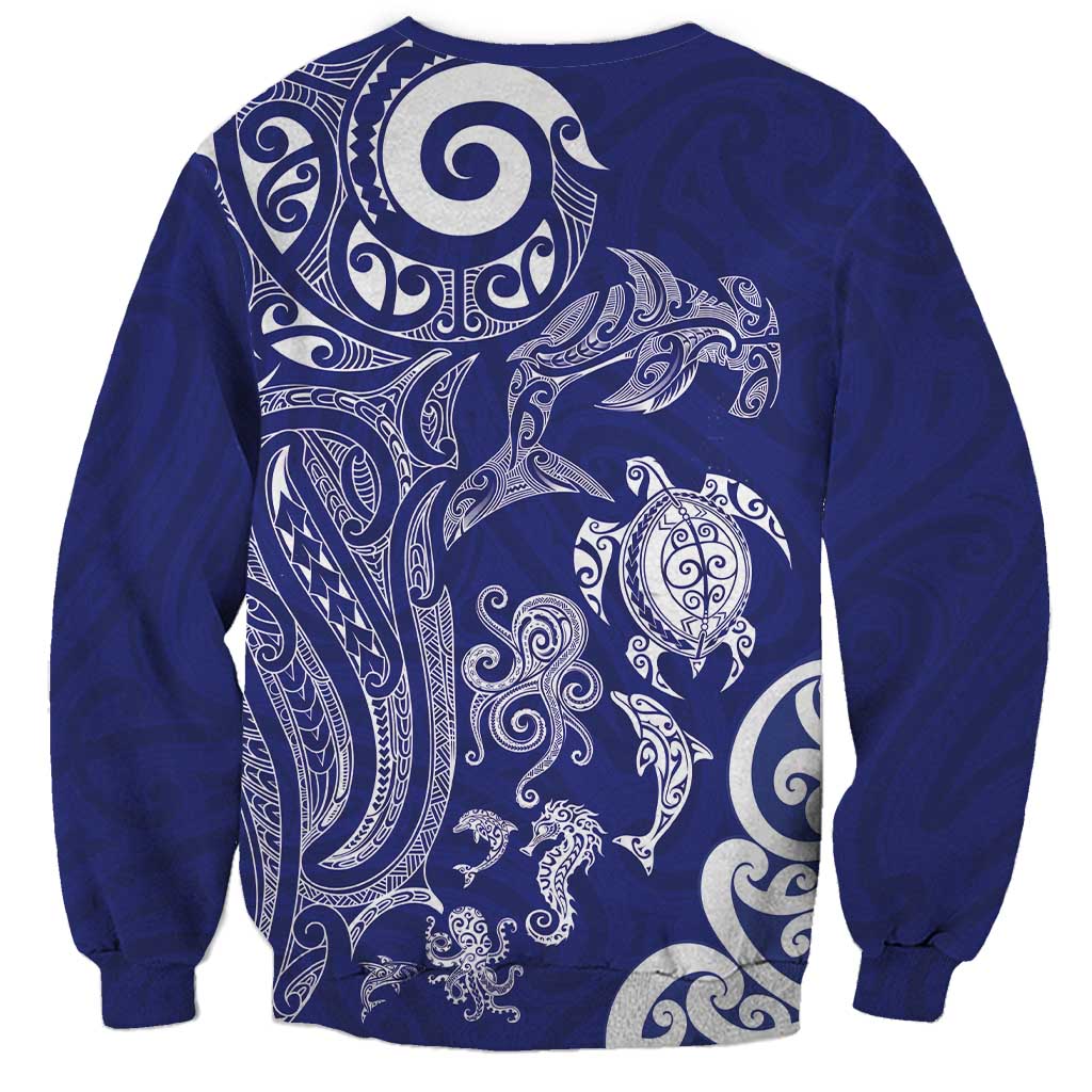 New Zealand Sea Animals with Maori Tribal Tattoo Sweatshirt Blue Color LT03 - Polynesian Pride