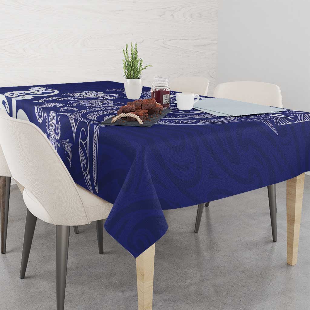 New Zealand Sea Animals with Maori Tribal Tattoo Tablecloth Blue Color LT03 - Polynesian Pride