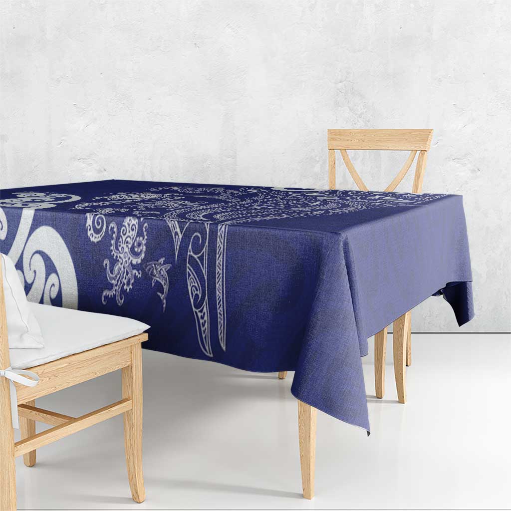 New Zealand Sea Animals with Maori Tribal Tattoo Tablecloth Blue Color LT03 - Polynesian Pride