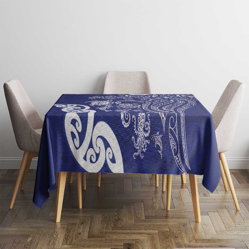 New Zealand Sea Animals with Maori Tribal Tattoo Tablecloth Blue Color LT03 - Polynesian Pride