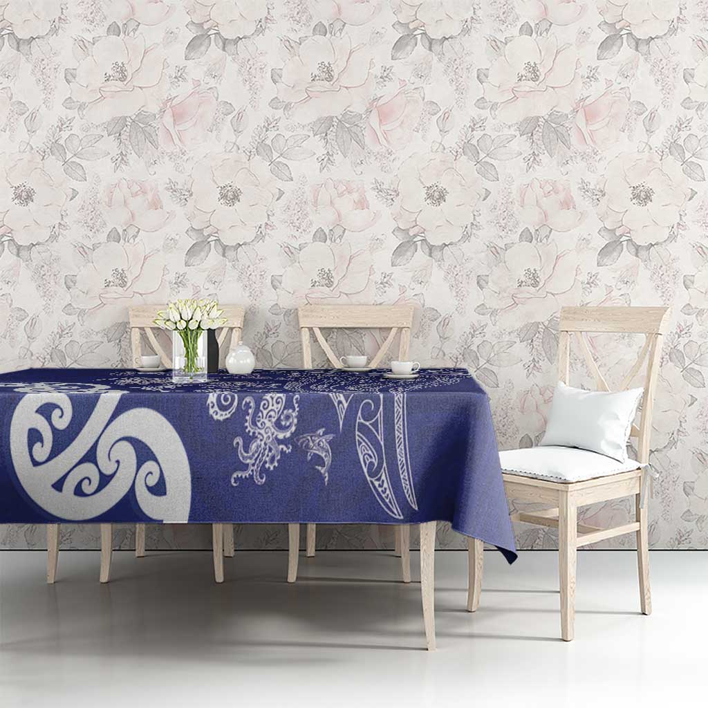 New Zealand Sea Animals with Maori Tribal Tattoo Tablecloth Blue Color LT03 - Polynesian Pride