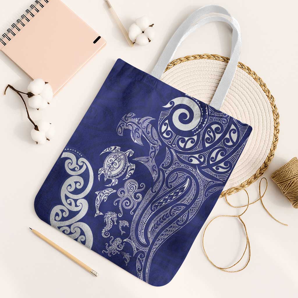 New Zealand Sea Animals with Maori Tribal Tattoo Tote Bag Blue Color LT03 White Strap One Size Blue - Polynesian Pride