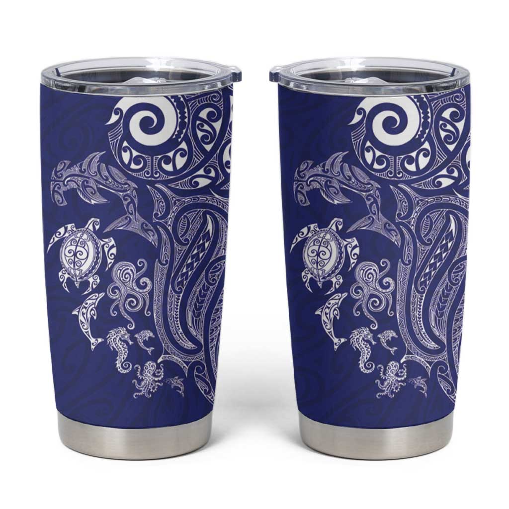 New Zealand Sea Animals with Maori Tribal Tattoo Tumbler Cup Blue Color LT03 Blue - Polynesian Pride