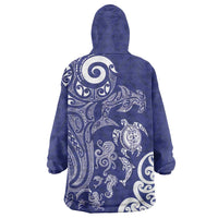 New Zealand Sea Animals with Maori Tribal Tattoo Wearable Blanket Hoodie Blue Color LT03 - Polynesian Pride