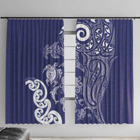 New Zealand Sea Animals with Maori Tribal Tattoo Window Curtain Blue Color LT03 With Hooks Blue - Polynesian Pride