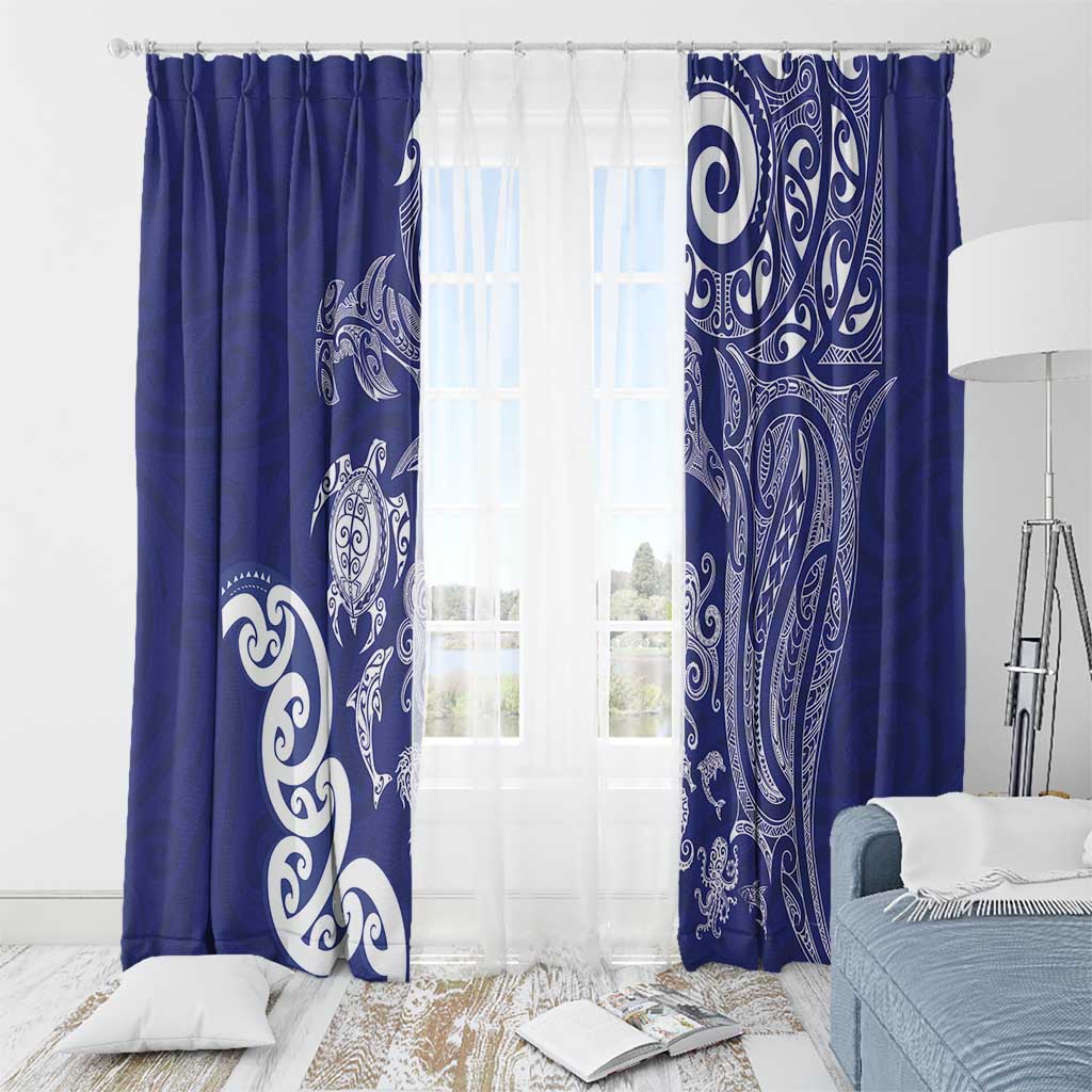 New Zealand Sea Animals with Maori Tribal Tattoo Window Curtain Blue Color LT03 - Polynesian Pride