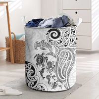 New Zealand Sea Animals with Maori Tribal Tattoo Laundry Basket White Color LT03 White - Polynesian Pride