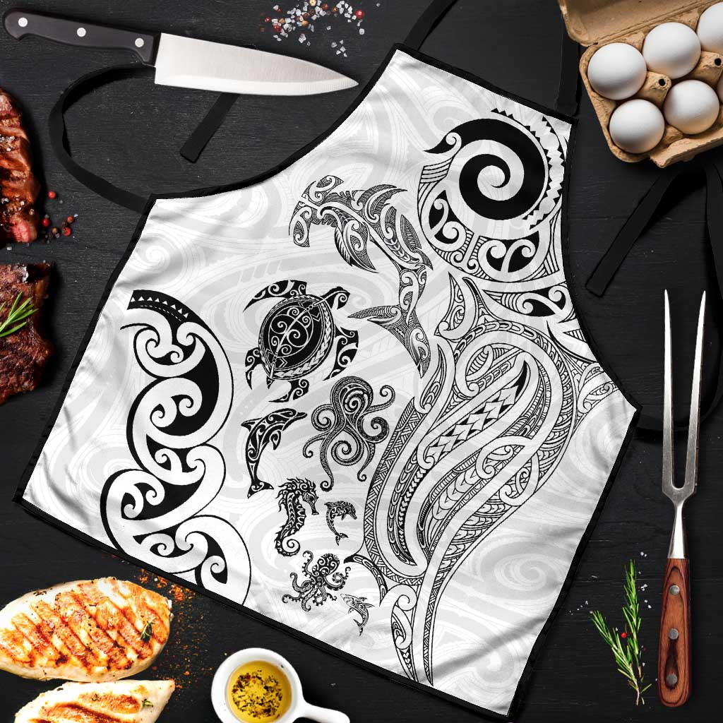 New Zealand Sea Animals with Maori Tribal Tattoo Apron White Color LT03 White - Polynesian Pride