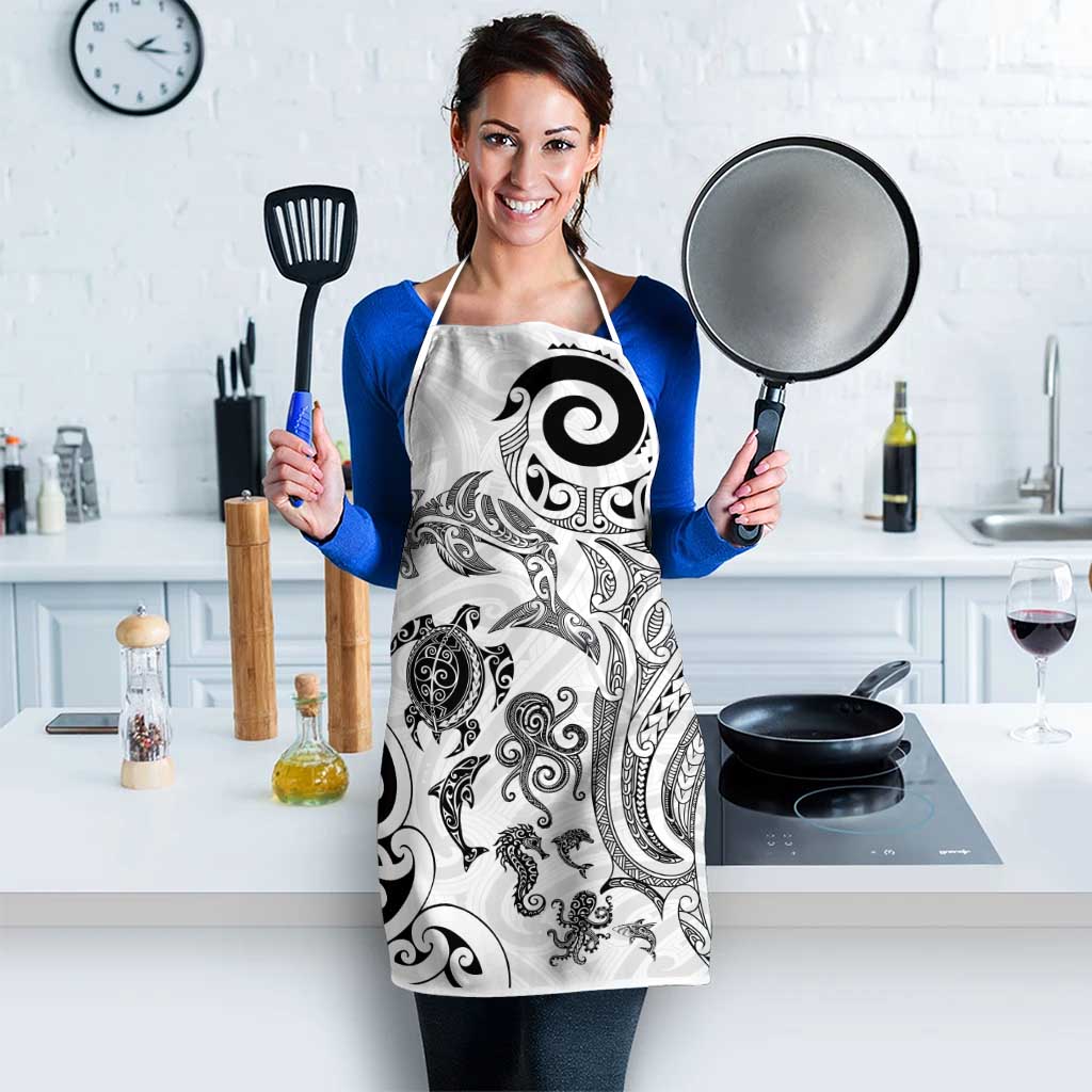 New Zealand Sea Animals with Maori Tribal Tattoo Apron White Color LT03 - Polynesian Pride