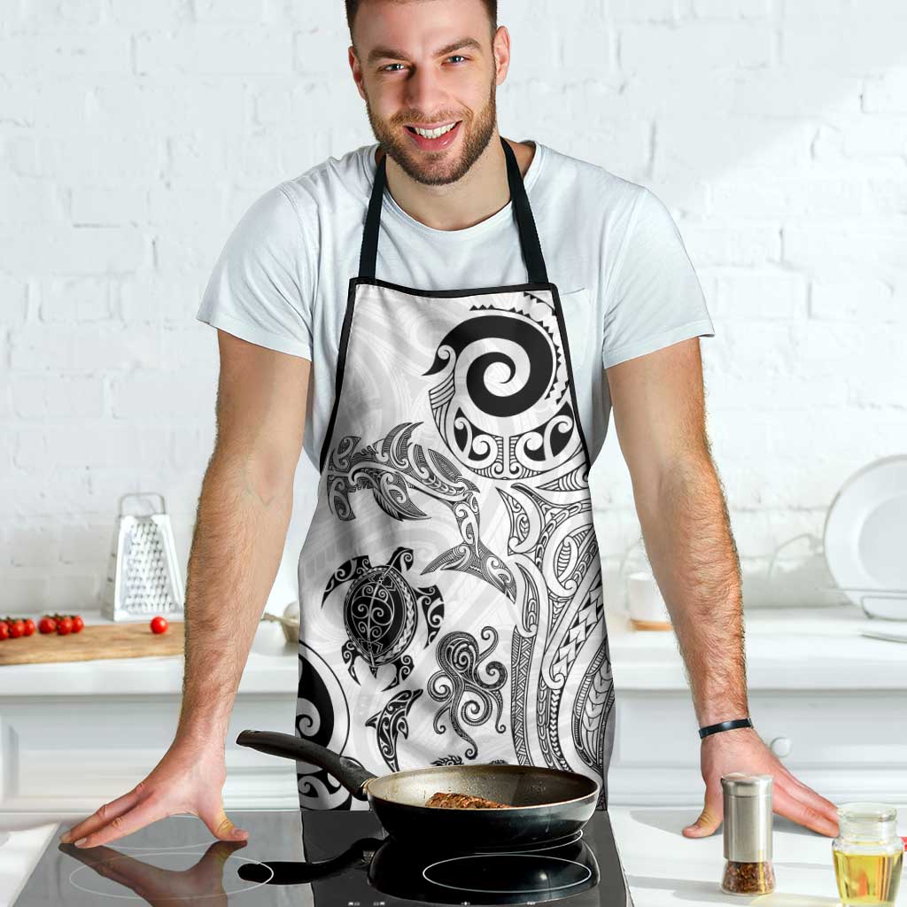 New Zealand Sea Animals with Maori Tribal Tattoo Apron White Color LT03 - Polynesian Pride