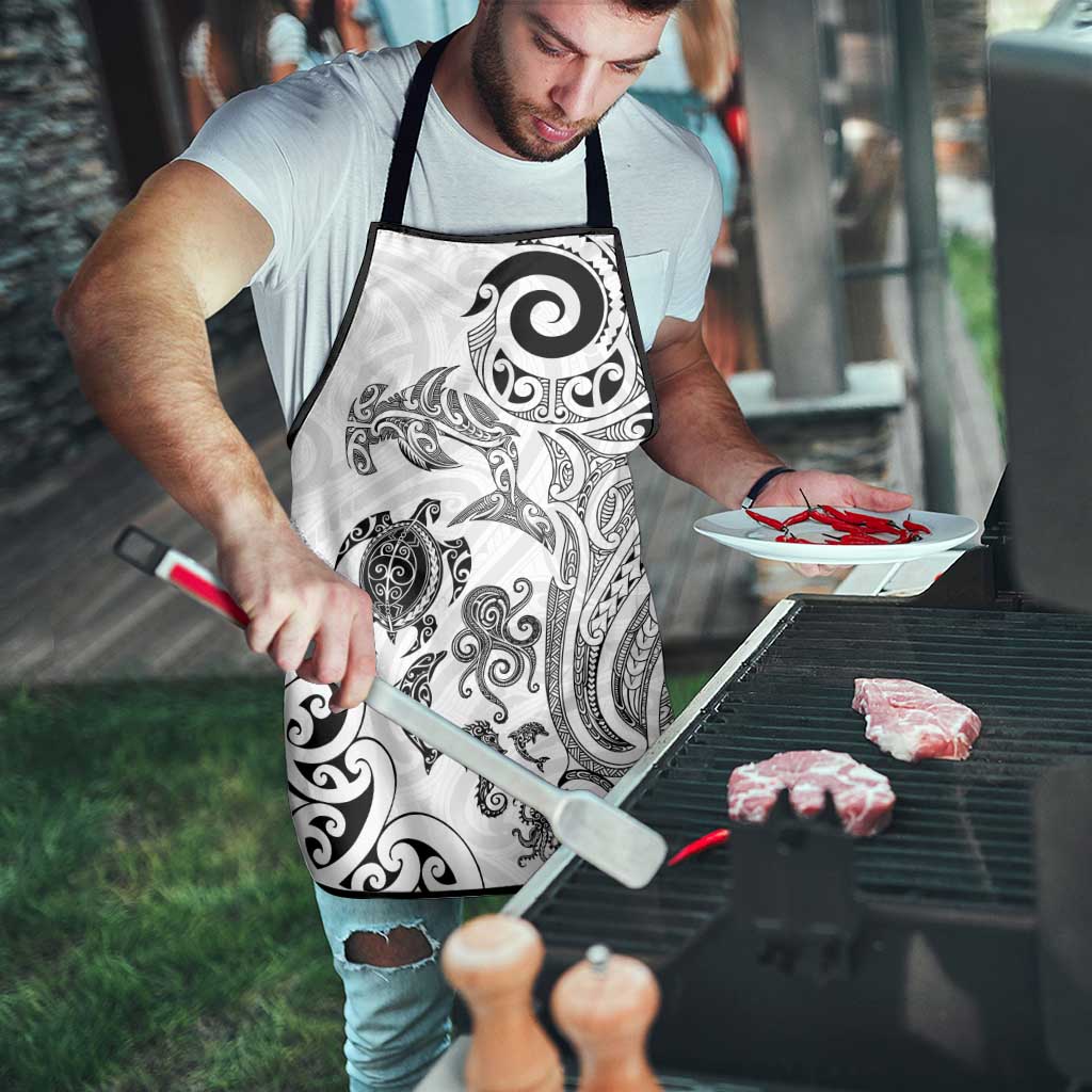 New Zealand Sea Animals with Maori Tribal Tattoo Apron White Color LT03 - Polynesian Pride