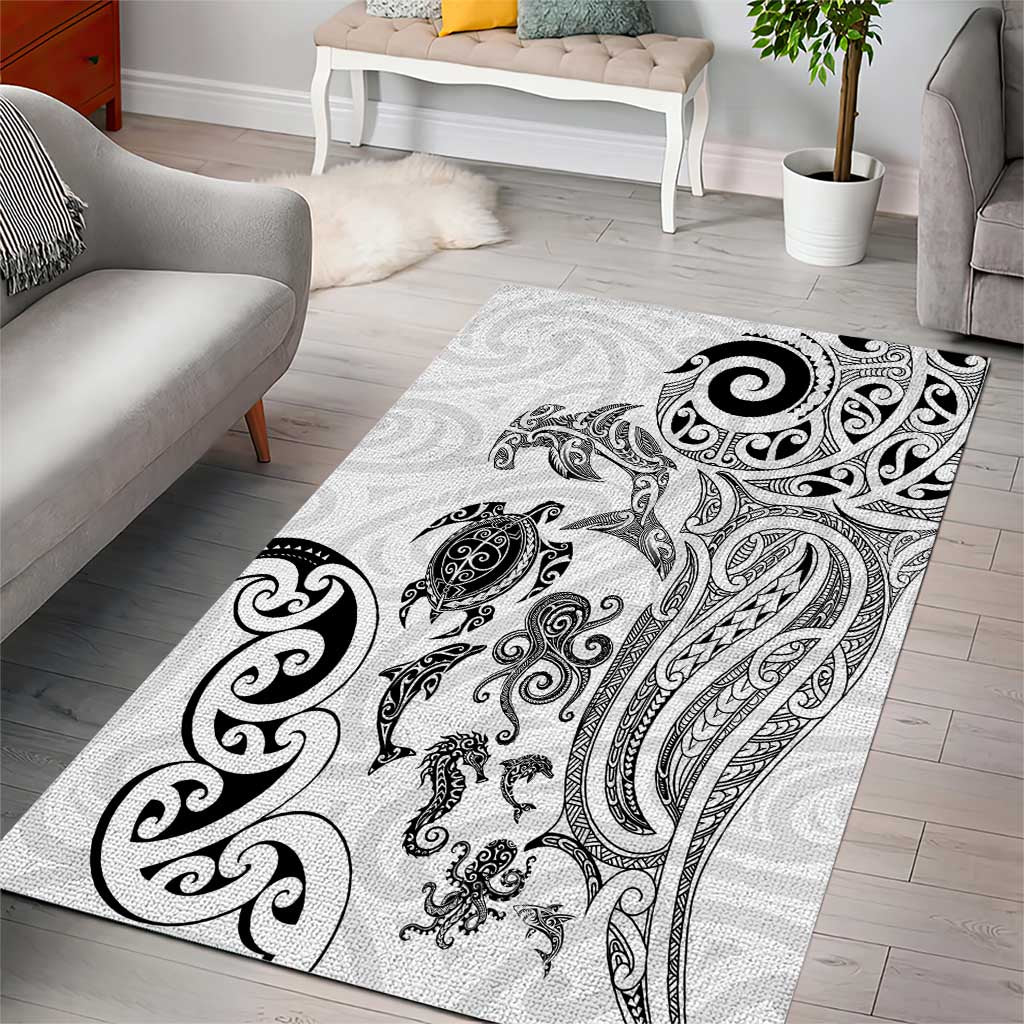 New Zealand Sea Animals with Maori Tribal Tattoo Area Rug White Color LT03 - Polynesian Pride