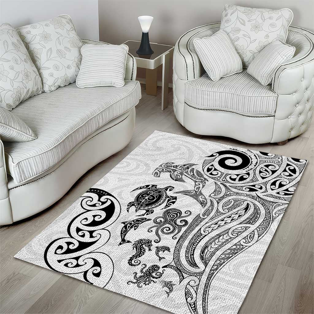 New Zealand Sea Animals with Maori Tribal Tattoo Area Rug White Color LT03 - Polynesian Pride