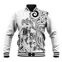 New Zealand Sea Animals with Maori Tribal Tattoo Baseball Jacket White Color LT03 Unisex White - Polynesian Pride