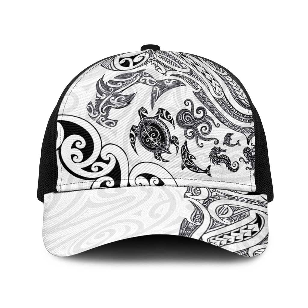 New Zealand Sea Animals with Maori Tribal Tattoo Baseball Net Cap White Color LT03 One Size Black White - Polynesian Pride