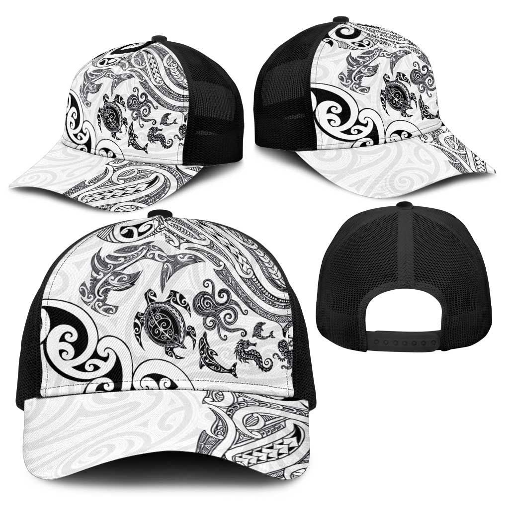 New Zealand Sea Animals with Maori Tribal Tattoo Baseball Net Cap White Color LT03 - Polynesian Pride
