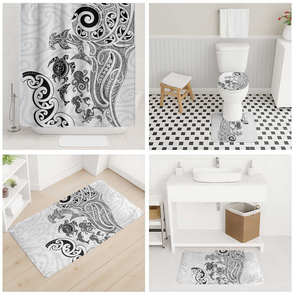 New Zealand Sea Animals with Maori Tribal Tattoo Bathroom Set White Color LT03 - Polynesian Pride