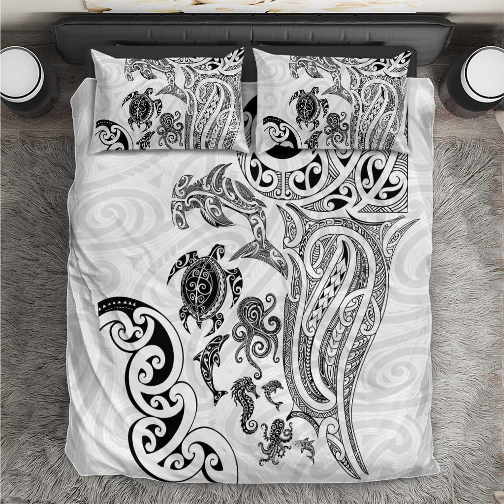 New Zealand Sea Animals with Maori Tribal Tattoo Bedding Set White Color LT03 White - Polynesian Pride