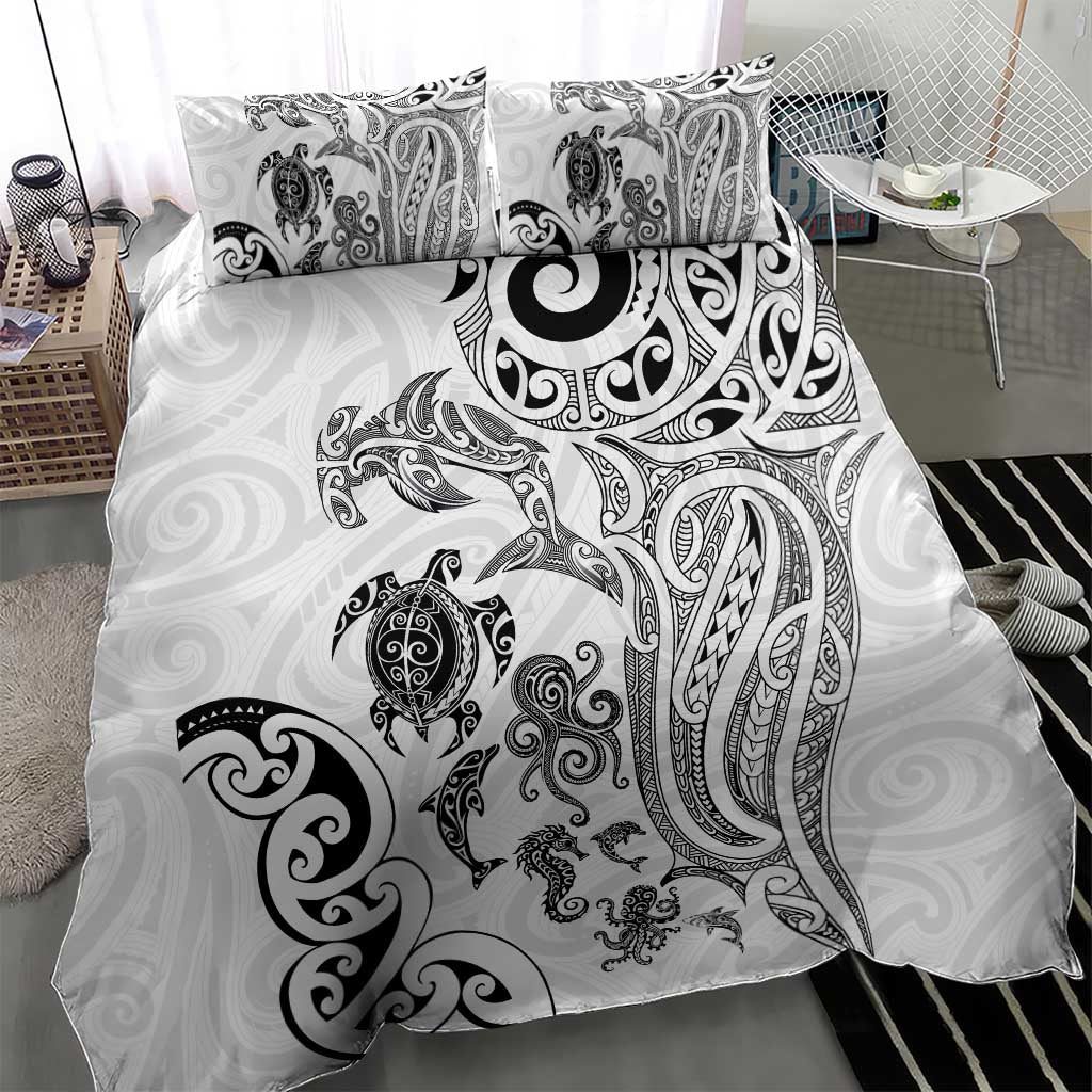 New Zealand Sea Animals with Maori Tribal Tattoo Bedding Set White Color LT03 - Polynesian Pride