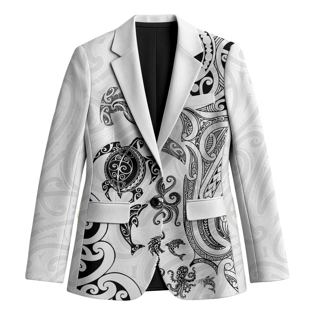 New Zealand Sea Animals with Maori Tribal Tattoo Blazer White Color LT03 Unisex White - Polynesian Pride