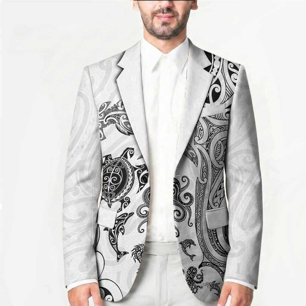 New Zealand Sea Animals with Maori Tribal Tattoo Blazer White Color LT03 - Polynesian Pride