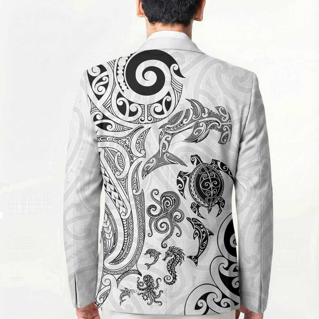 New Zealand Sea Animals with Maori Tribal Tattoo Blazer White Color LT03 - Polynesian Pride