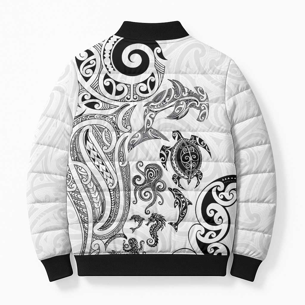New Zealand Sea Animals with Maori Tribal Tattoo Bomber Puffer Jacket White Color LT03 - Polynesian Pride