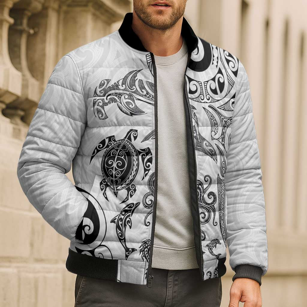 New Zealand Sea Animals with Maori Tribal Tattoo Bomber Puffer Jacket White Color LT03 - Polynesian Pride